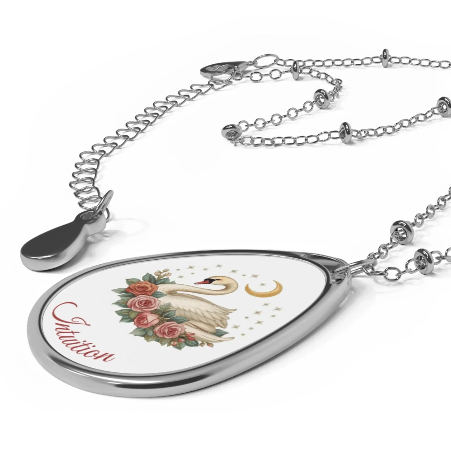 Oval Pendant Necklace - Swan & Moon 'Intuition' Floral Charm