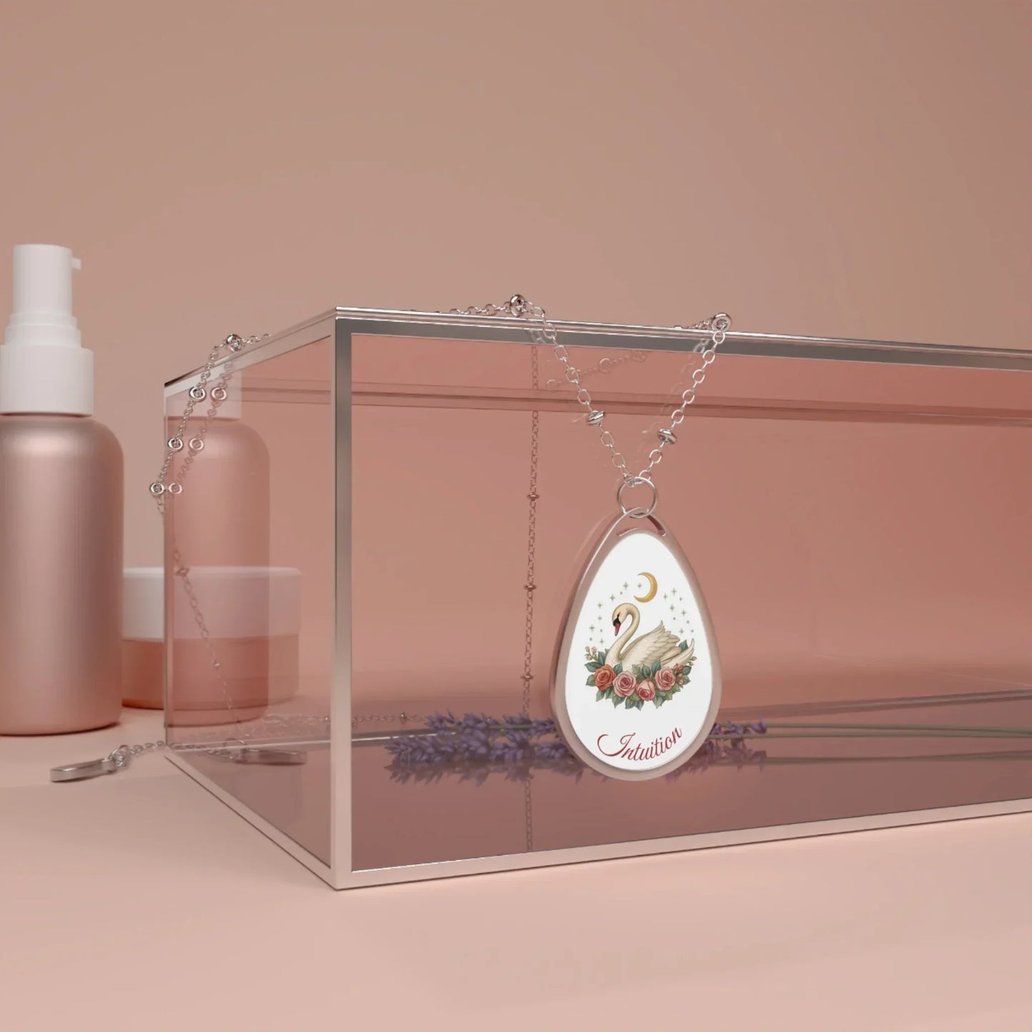 Oval Pendant Necklace - Swan & Moon 'Intuition' Floral Charm