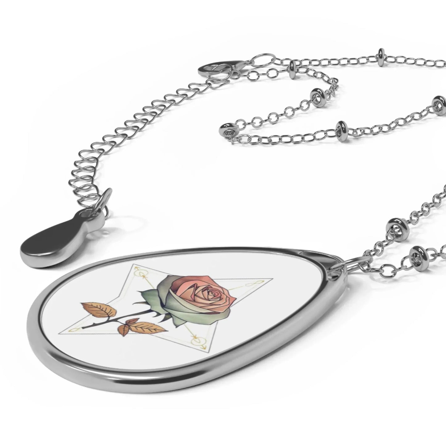 Rose Oval Pendant Necklace – Floral Teardrop Locket Gift