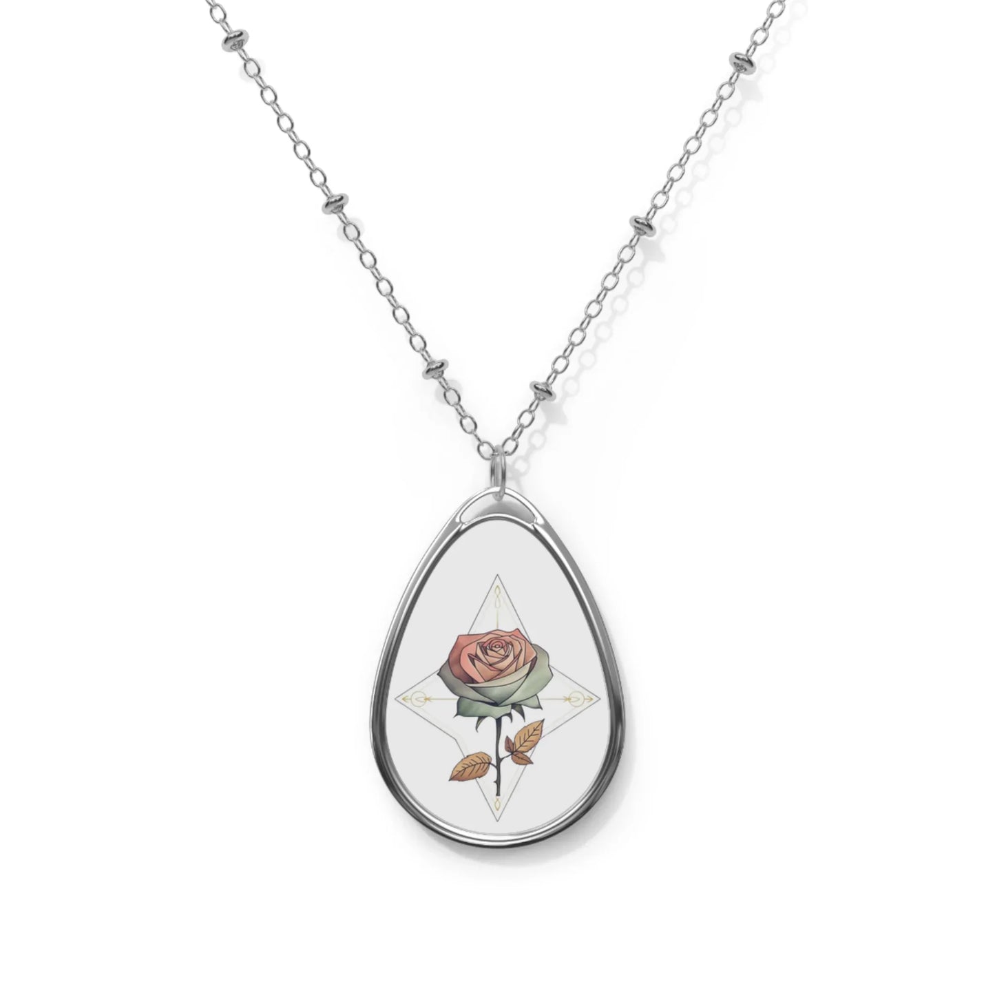 Rose Oval Pendant Necklace – Floral Teardrop Locket Gift