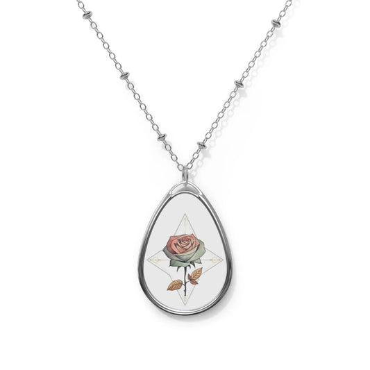 Rose Oval Pendant Necklace – Floral Teardrop Locket Gift
