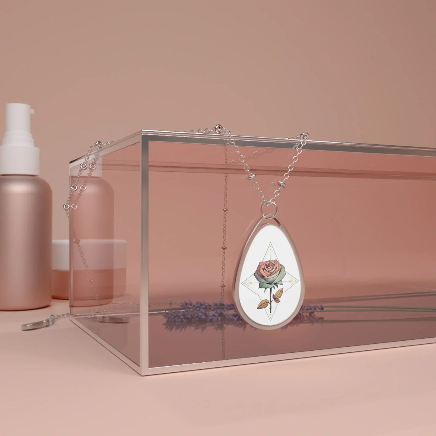 Rose Oval Pendant Necklace – Floral Teardrop Locket Gift