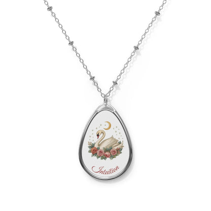 Oval Pendant Necklace - Swan & Moon 'Intuition' Floral Charm